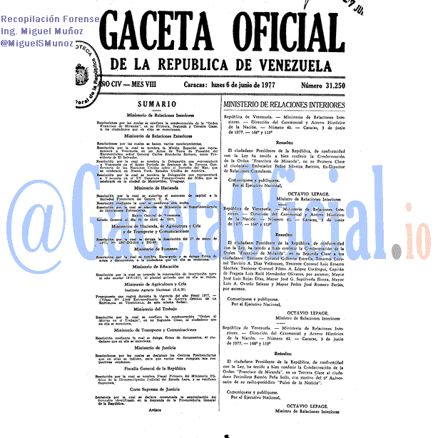 Gaceta Oficial 31250 del 6 Junio 1977
