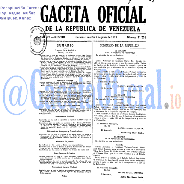 Gaceta Oficial 31251 del 7 Junio 1977