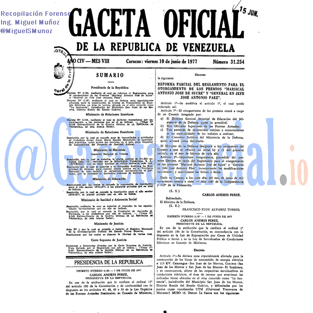 Gaceta Oficial 31254 del 10 Junio 1977