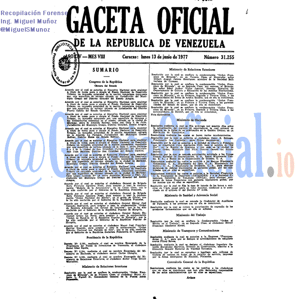 Gaceta Oficial 31255 del 13 Junio 1977