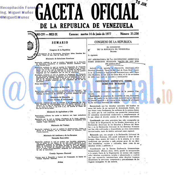 Gaceta Oficial 31256 del 14 Junio 1977