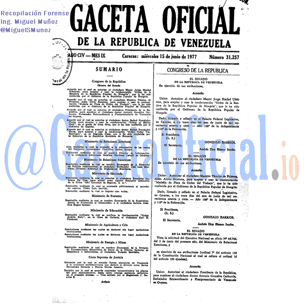 Gaceta Oficial 31257 del 15 Junio 1977