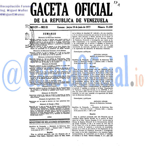 Gaceta Oficial 31258 del 16 Junio 1977