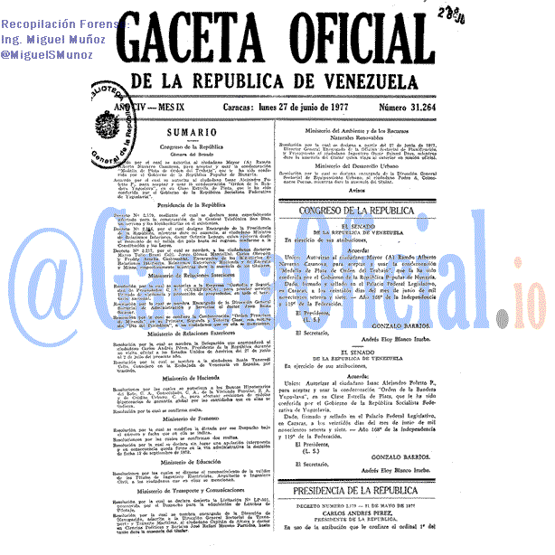 Gaceta Oficial 31264 del 27 Junio 1977