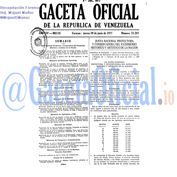 Gaceta Oficial 31267 del 30 Junio 1977