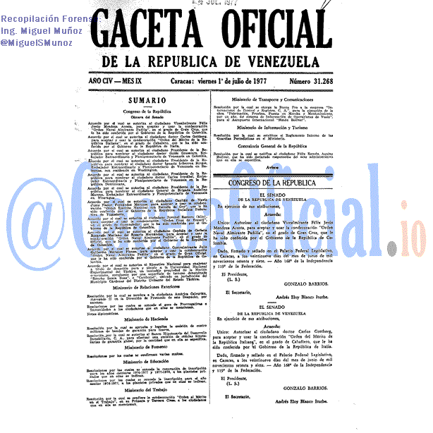 Gaceta Oficial 31268 del 1 Julio 1977