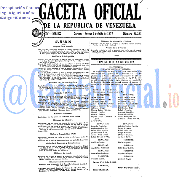 Gaceta Oficial 31271 del 7 Julio 1977