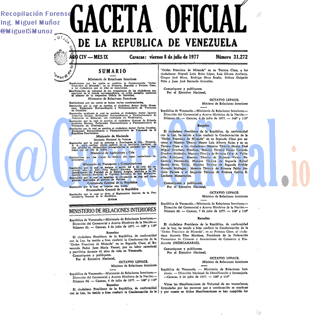 Gaceta Oficial 31272 del 8 Julio 1977
