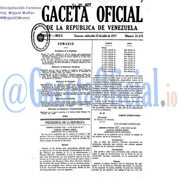 Gaceta Oficial 31275 del 13 Julio 1977