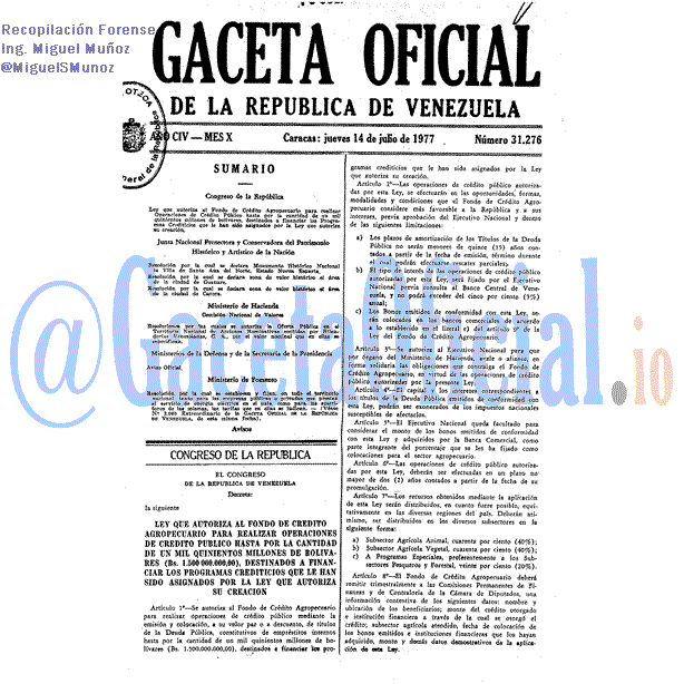 Gaceta Oficial 31276 del 14 Julio 1977