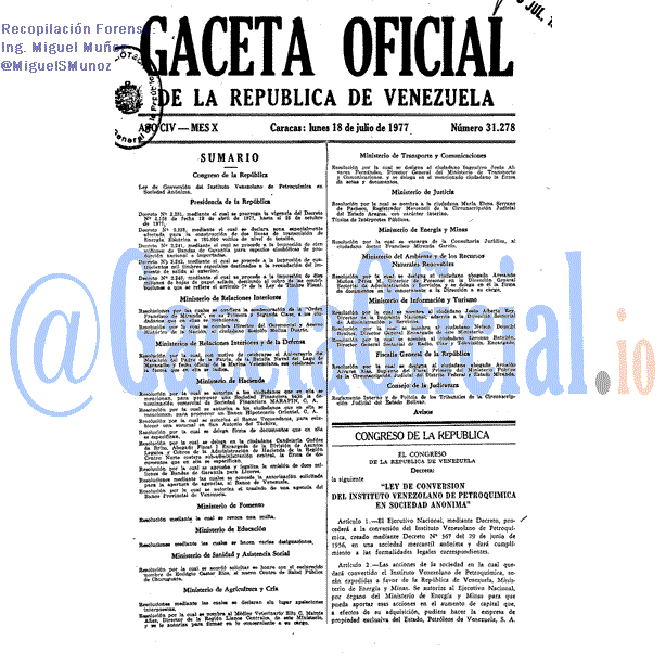 Gaceta Oficial 31278 del 18 Julio 1977