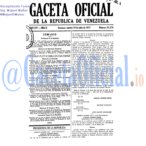 Gaceta Oficial 31279 del 19 Julio 1977
