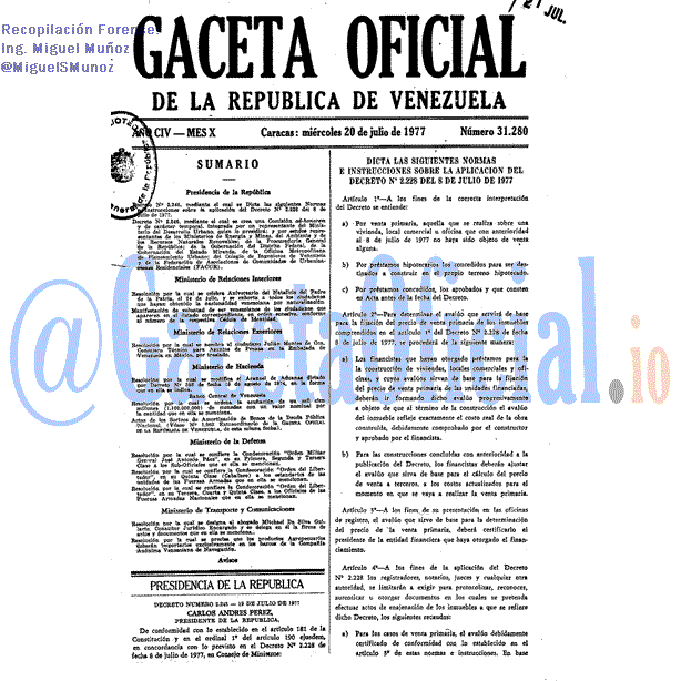 Gaceta Oficial 31280 del 20 Julio 1977