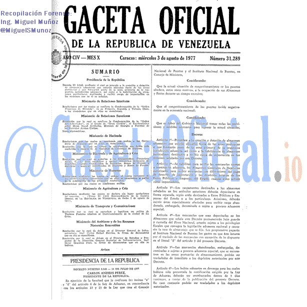 Gaceta Oficial 31289 del 3 Agosto 1977