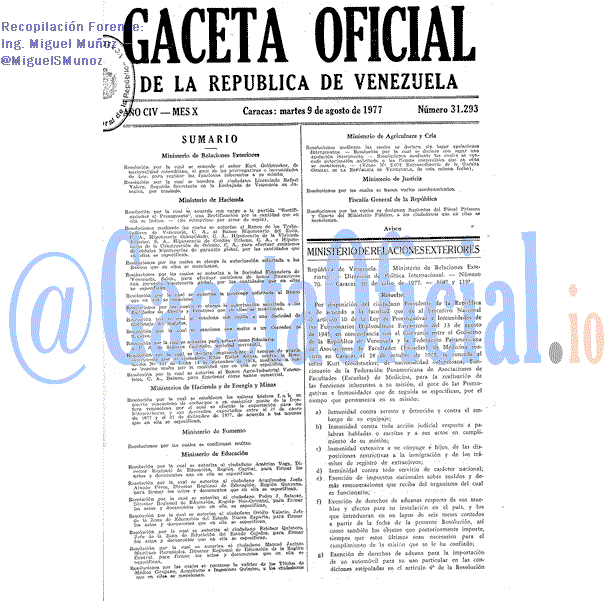 Gaceta Oficial 31293 del 9 Agosto 1977