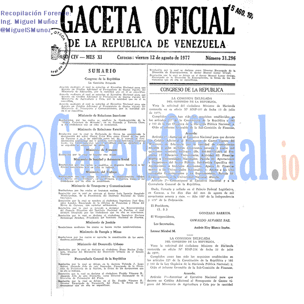 Gaceta Oficial 31296 del 12 Agosto 1977