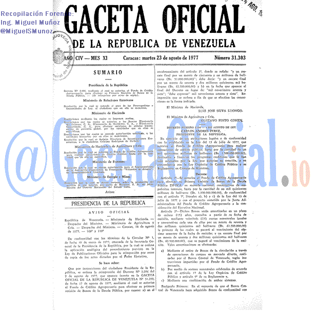 Gaceta Oficial 31303 del 23 Agosto 1977