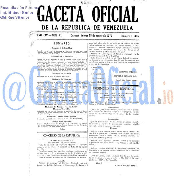 Gaceta Oficial 31305 del 25 Agosto 1977