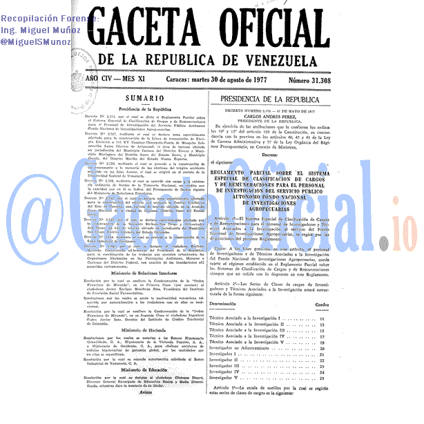 Gaceta Oficial 31308 del 30 Agosto 1977