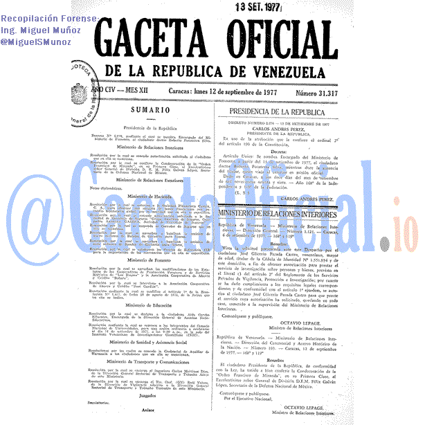 Gaceta Oficial 31317 del 12 Septiembre 1977