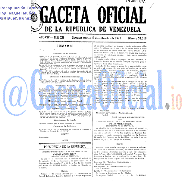 Gaceta Oficial 31318 del 13 Septiembre 1977
