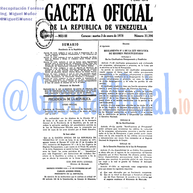 Gaceta Oficial 31396 del 3 Enero 1978