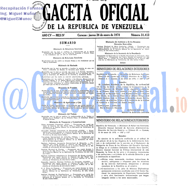Gaceta Oficial 31413 del 26 Enero 1978