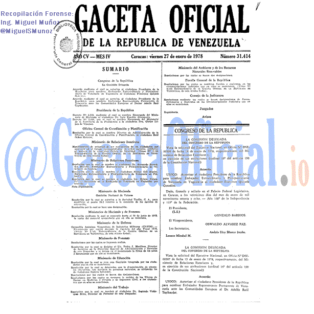 Gaceta Oficial 31414 del 27 Enero 1978
