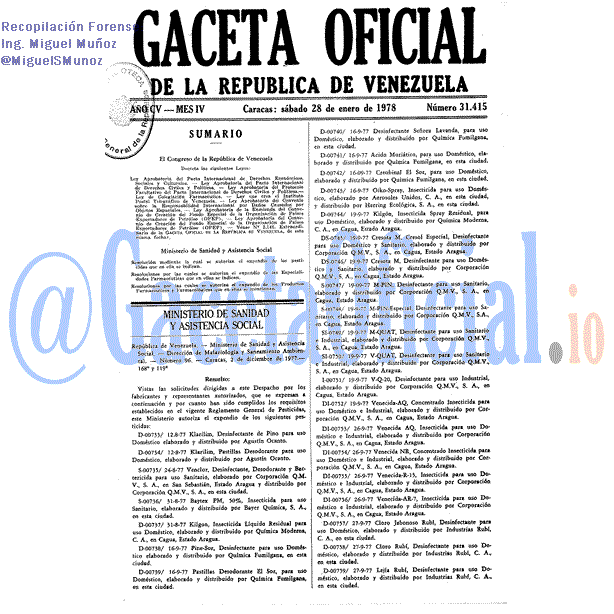 Gaceta Oficial 31415 del 28 Enero 1978