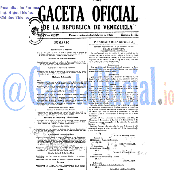 Gaceta Oficial 31423 del 8 Febrero 1978