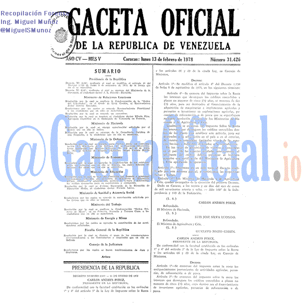 Gaceta Oficial 31426 del 13 Febrero 1978