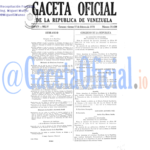 Gaceta Oficial 31430 del 17 Febrero 1978