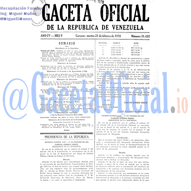 Gaceta Oficial 31432 del 21 Febrero 1978