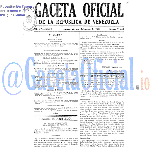 Gaceta Oficial 31445 del 10 Marzo 1978