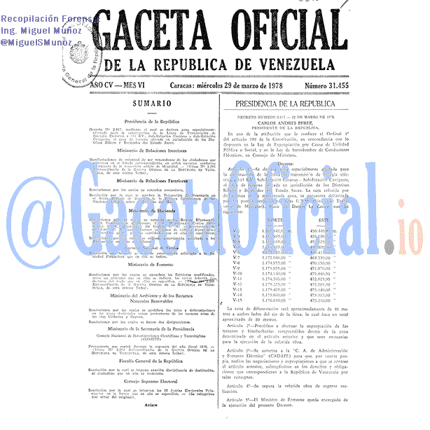 Gaceta Oficial 31455 del 29 Marzo 1978
