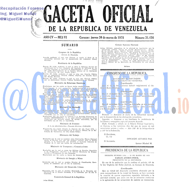 Gaceta Oficial 31456 del 30 Marzo 1978