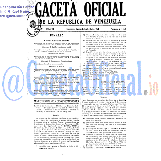 Gaceta Oficial 31458 del 3 Abril 1978