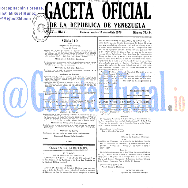 Gaceta Oficial 31464 del 11 Abril 1978