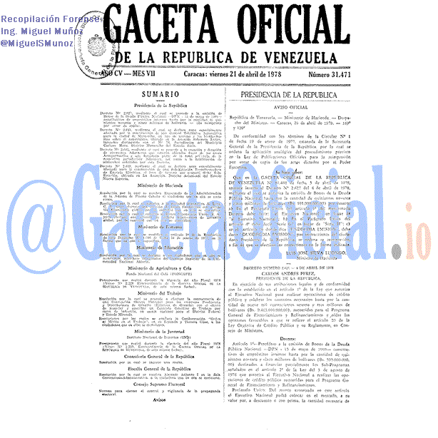 Gaceta Oficial 31471 del 21 Abril 1978