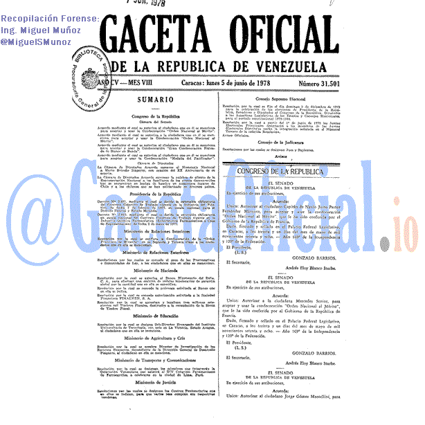 Gaceta Oficial 31501 del 5 Junio 1978