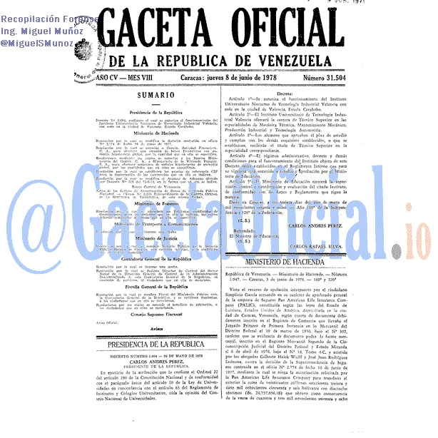 Gaceta Oficial 31504 del 8 Junio 1978