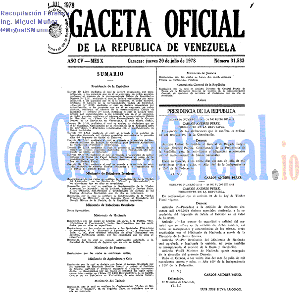 Gaceta Oficial 31533 del 20 Julio 1978