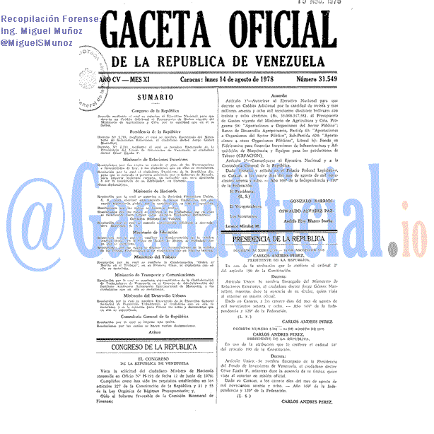 Gaceta Oficial 31549 del 14 Agosto 1978