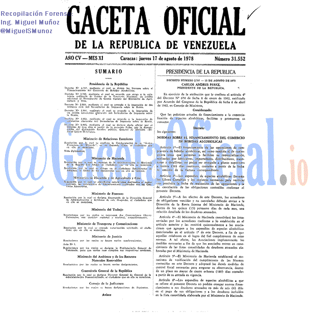 Gaceta Oficial 31552 del 17 Agosto 1978