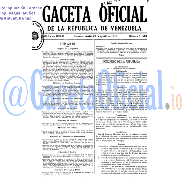 Gaceta Oficial 31560 del 29 Agosto 1978