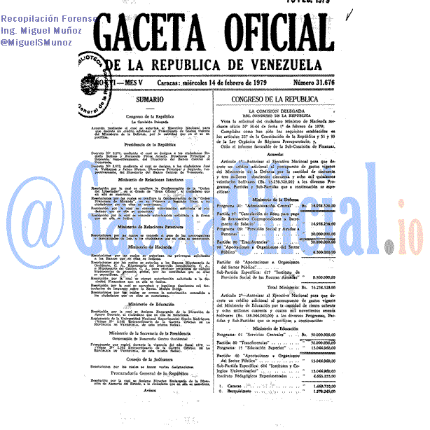 Gaceta Oficial 31676 del 14 Febrero 1979
