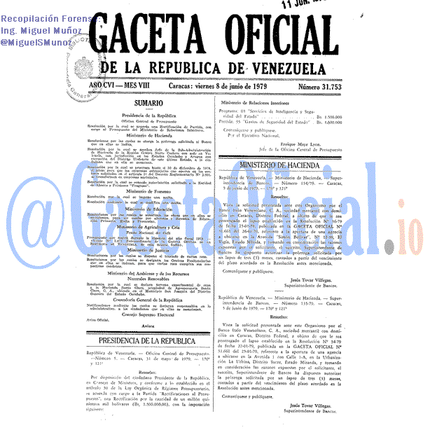 Gaceta Oficial 31753 del 8 Junio 1979