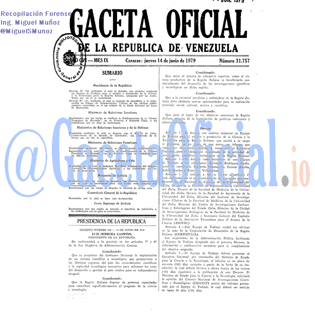 Gaceta Oficial 31757 del 14 Junio 1979