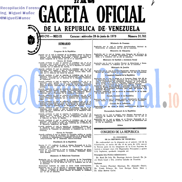 Gaceta Oficial 31761 del 20 Junio 1979