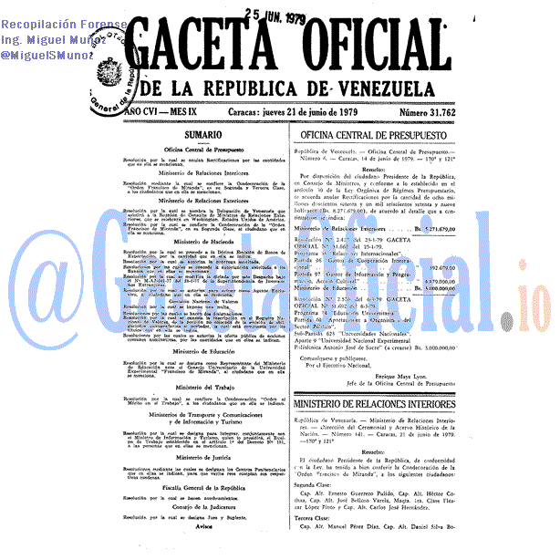 Gaceta Oficial 31762 del 21 Junio 1979